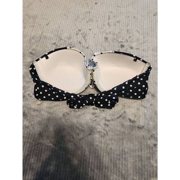Victoria’s Secret Bikini Top 34C Polka Dot Strapless Bandeau Swimwear Black Whit - Picture 2 of 3